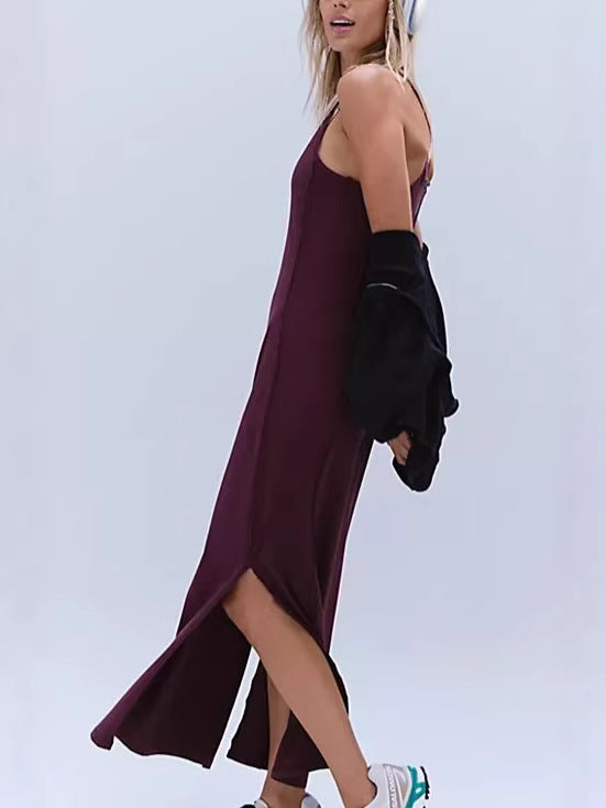Casual maxi-jurk met split ronde hals en spaghettibandjes