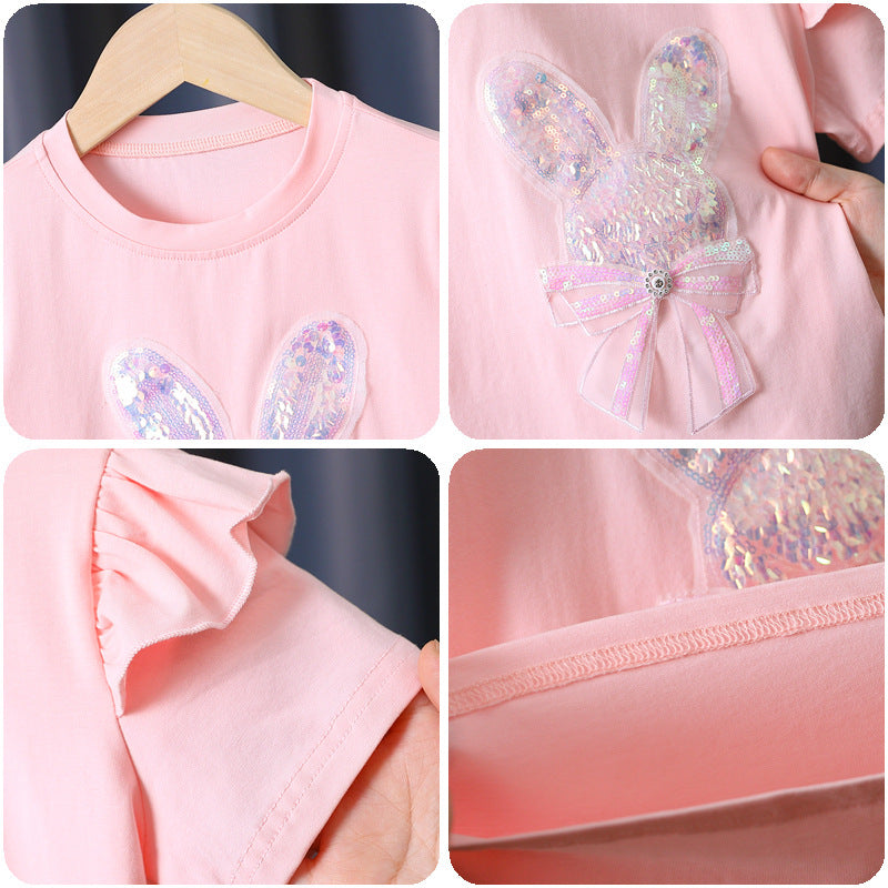 High-end girls' summer shirt thin pure cotton summer dress new children's Girl short sleeve sweat-absorbent breathable all-match T-shirt 5