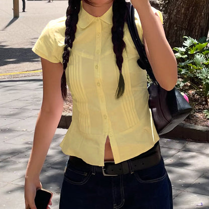 BM French style doll collar shirt for women 2025 summer Spring Autumn new design sense niche slim fit slimming short sleeve shirt