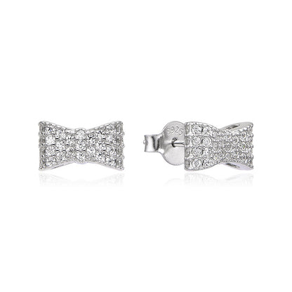 925 sterling silver diamond inlaid bow stud earrings simple Korean style artistic temperament earrings niche design ornament women