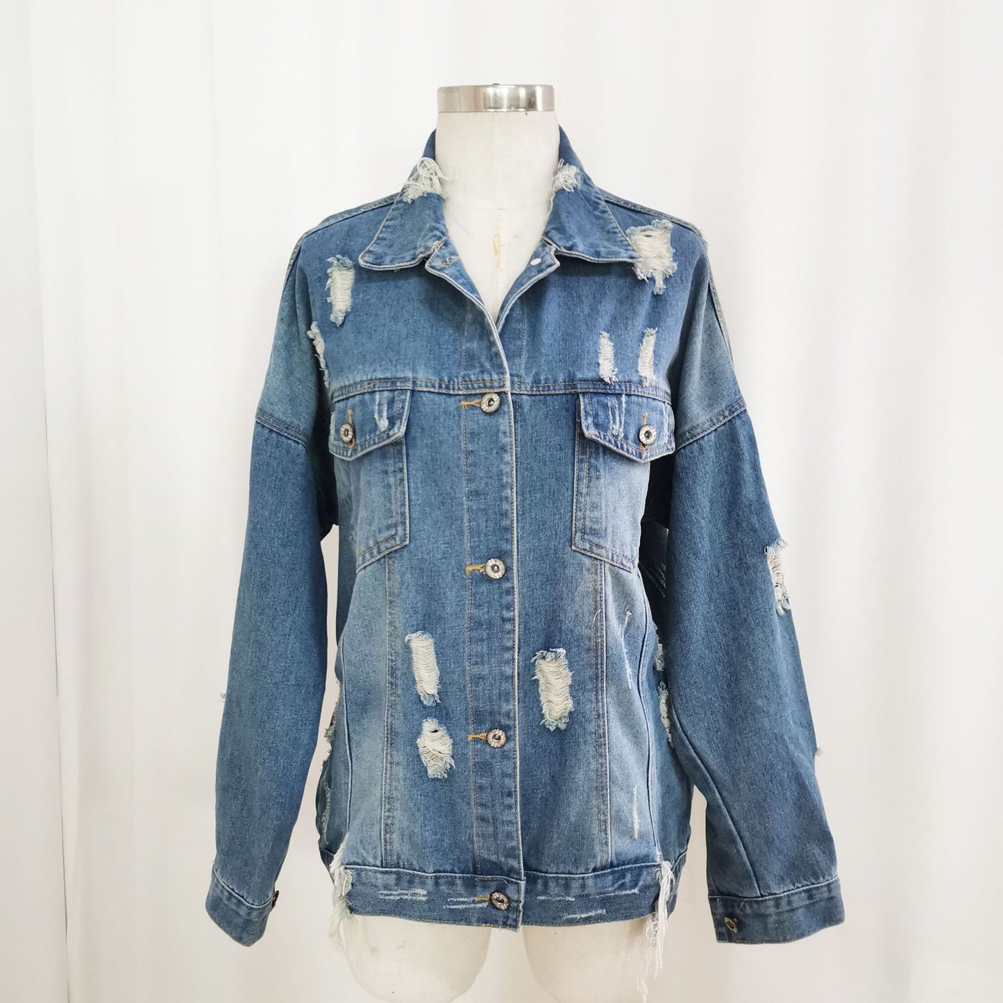 Autumn Winter New Women's Ripped Denim Jacket