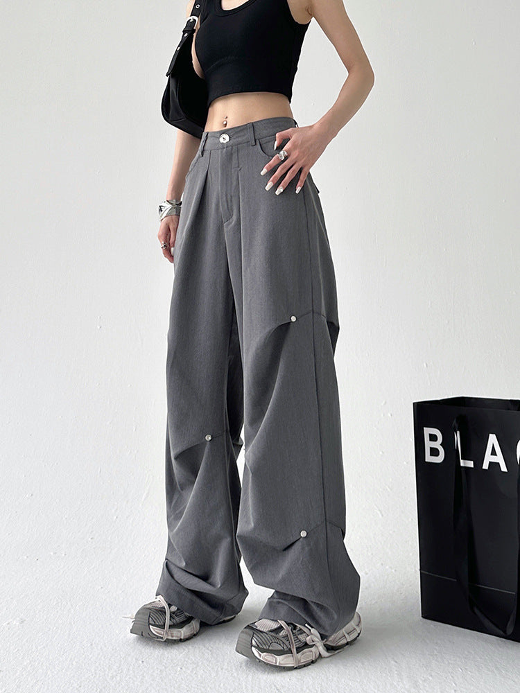 Grey Cargo Pants Men Women Fall American Retro Casual Design