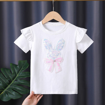 High-end girls' summer shirt thin pure cotton summer dress new children's Girl short sleeve sweat-absorbent breathable all-match T-shirt 5
