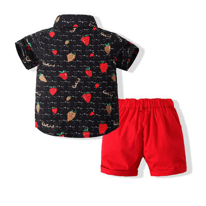 One Piece Summer New Boys Short Sleeve Strawberry Shirt Shorts Suit European And American Bow Tie Two Piece Wholesale