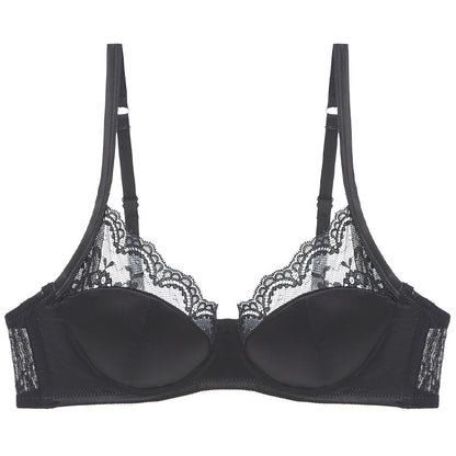Cross-border sexy underwear women's French thin satin stitching lace underwear big chest small anti-SAG bra suit