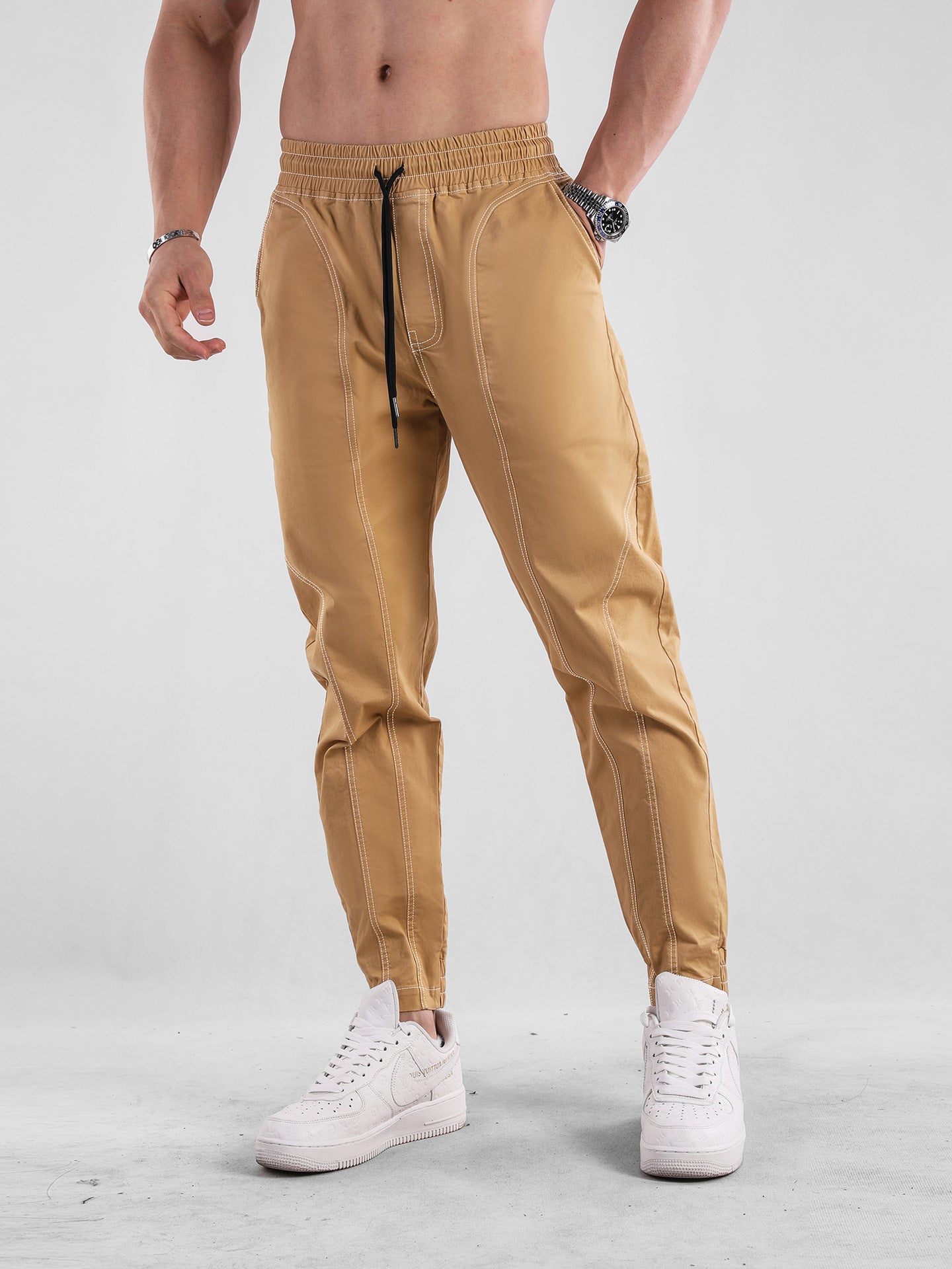 European Plus Size Men's Patchwork Cargo Pants New Tapered