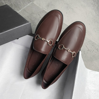 Small leather shoes for women British shoes 2025 Spring and Autumn new versatile slip-on flat retro plus size women's shoes 41-43