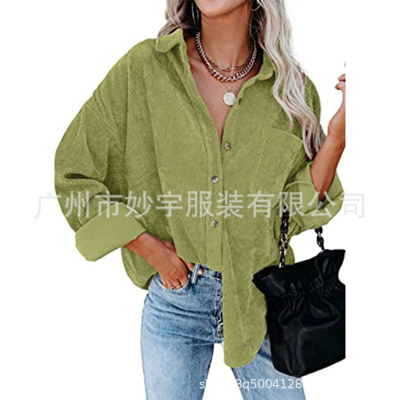 5503 Amazon Europe and America cross border Women's women's corduroy shirt casual long sleeve button down shirt jacket