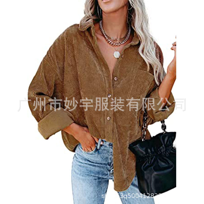 5503 Amazon Europe and America cross border Women's women's corduroy shirt casual long sleeve button down shirt jacket