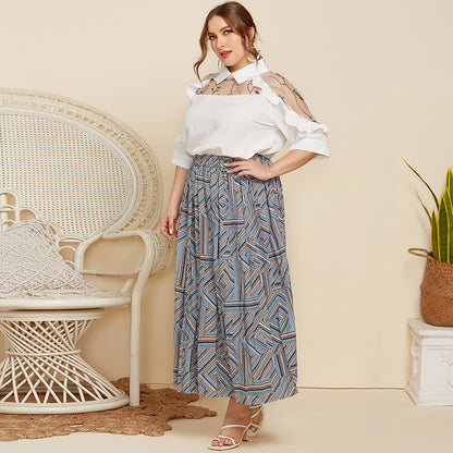 2025 spring and summer plus size women's clothing New elegant lapel see-through embroidered stitching wooden ear half sleeve shirt JR113