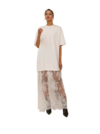 2026 Summer New Plump Girls’ Plus-Size Slimming Casual Solid-Color European and American Personalized Designer-Look Lace Patchwork Dress