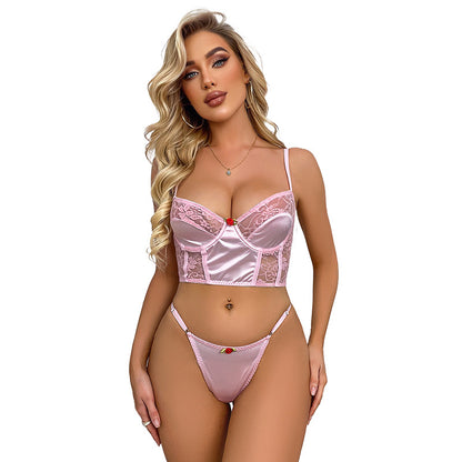 Europe and America cross border special for sexy lingerie wholesale 2024 New satin see-through dress sexy lingerie T-back suit