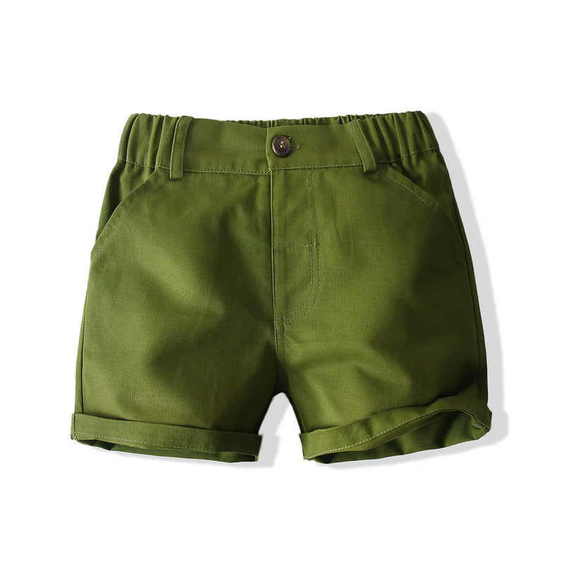 Boys Suit Beach Style Shirt Summer Style Army Green Coconut Tree Shirt Shorts European And American Style Children's Cotton Summer Clothes