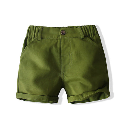 Boys Suit Beach Style Shirt Summer Style Army Green Coconut Tree Shirt Shorts European And American Style Children's Cotton Summer Clothes