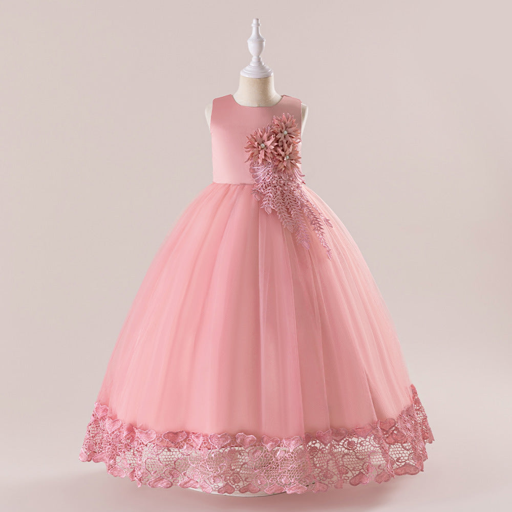 Europe and America cross border girls' long princess dress mesh bubble skirt piano performance clothing catwalk children's dress