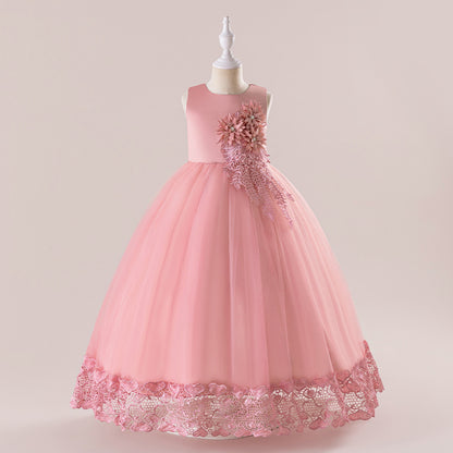 Europe and America cross border girls' long princess dress mesh bubble skirt piano performance clothing catwalk children's dress