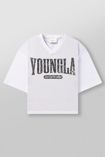 YOUNGLA American fashion brand oversized T-shirt men's exercise workout quick-drying breathable large mesh printed short-sleeved top