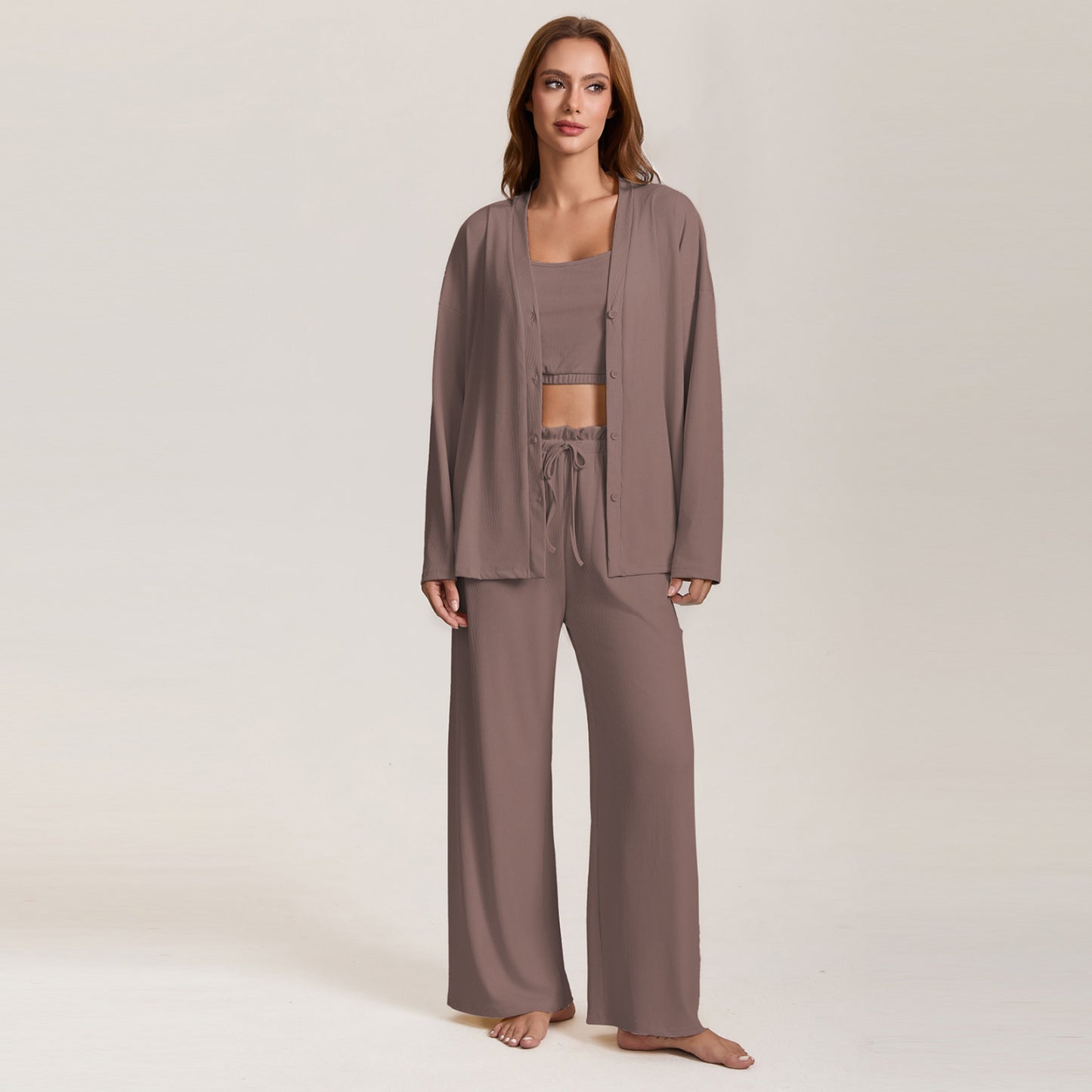 Autumn new spring and autumn women's pajamas cross-border foreign trade sling coat & trousers three-piece set plus size homewear