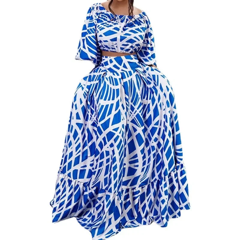 Cross-border 2025 spring new Amazon plus size women's elegant printed cross-border skirt fashion suit