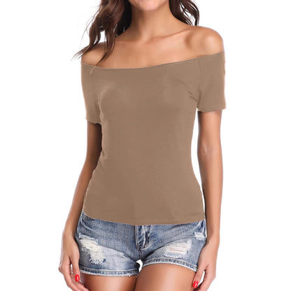 Women's off shoulder top, one shoulder shirt, short sleeve Sexy Slim T-shirt
