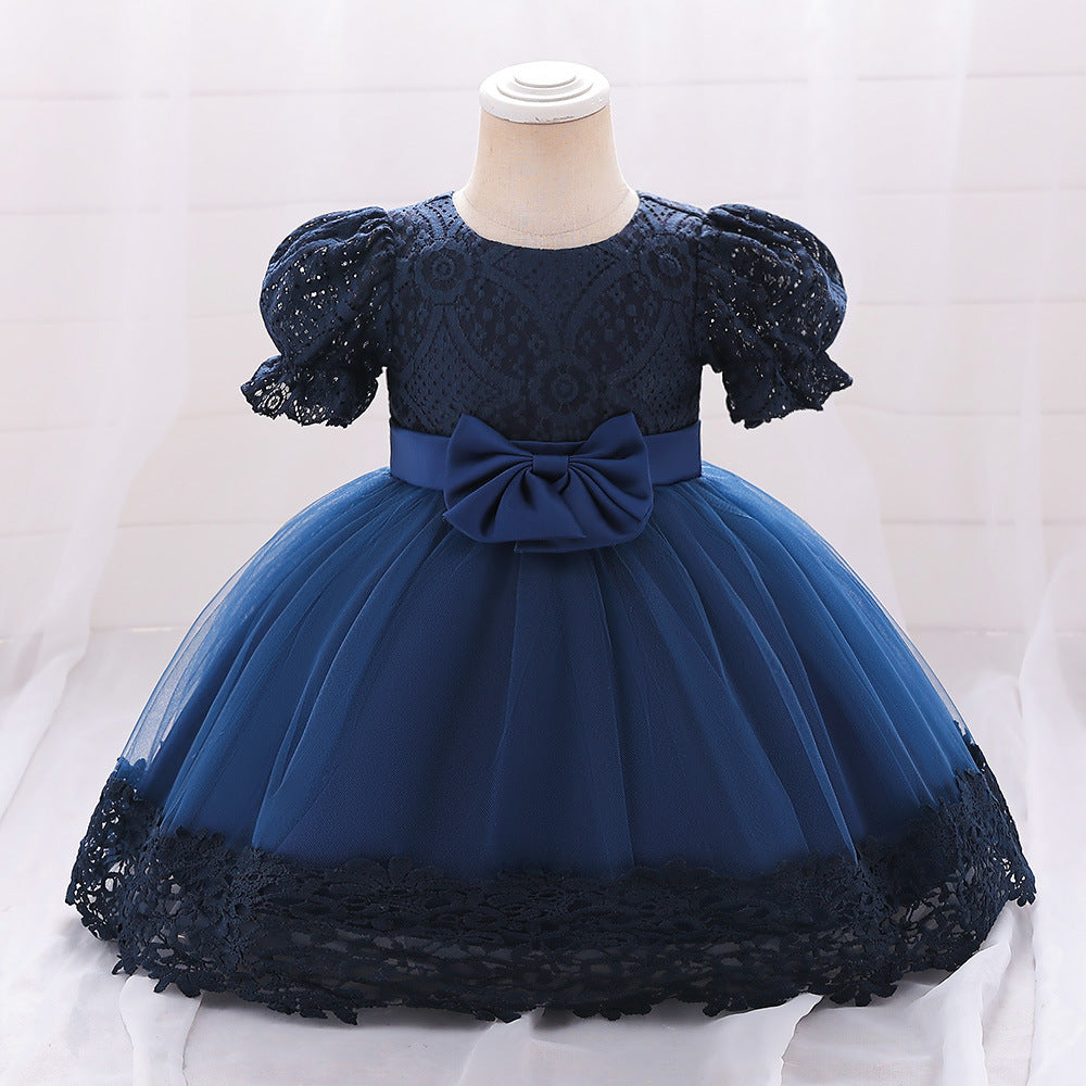 Baby meisjes prinsessenjurk met geborduurde kant en mesh