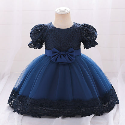 Baby meisjes prinsessenjurk met geborduurde kant en mesh