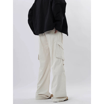 American-style high street fashion brand pleated design workwear casual pants women's loose multi-pocket straight slightly flared long pants