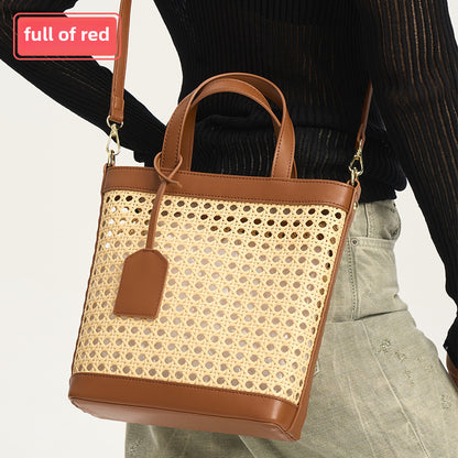 2025 spring/summer handmade Vine woven straw bag women's seaside holiday shoulder messenger bag hollow six-eye octagonal handbag