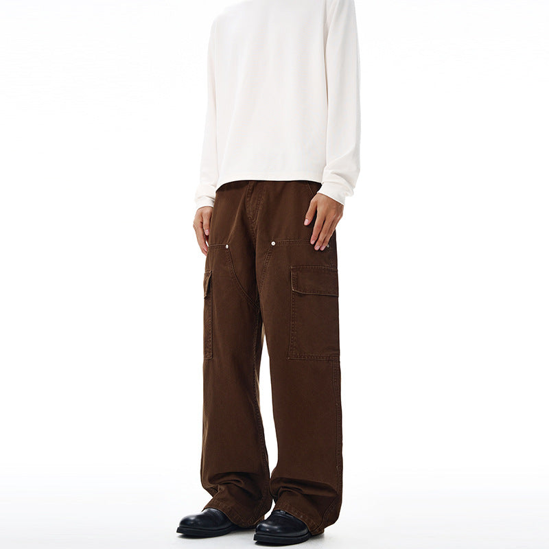 LKTM men's American-style retro washed pearl canvas logging overalls men's and women's niche design straight-leg trousers