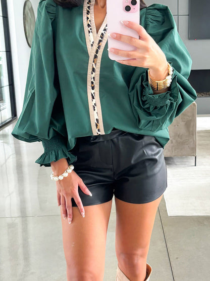 Europe and America cross border fashion loose printed pullover for women 2025 autumn and winter New contrast color V-neck long sleeve chiffon shirt for women