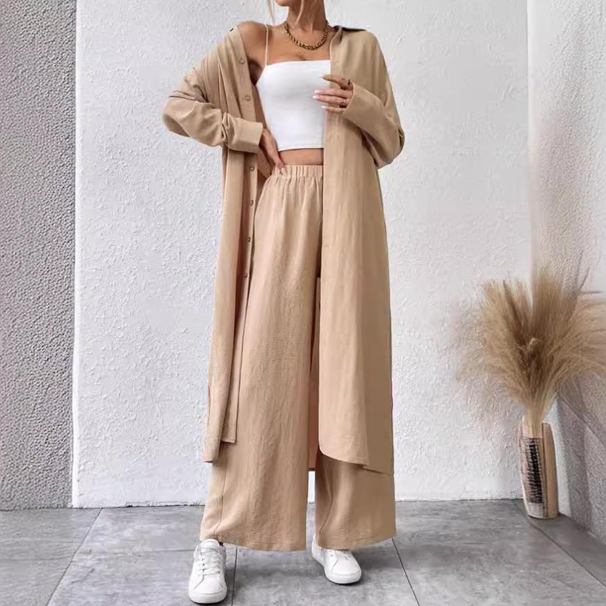 2024 new autumn two-piece women's suit European and American Middle East long shirt two wide-leg pants trousers