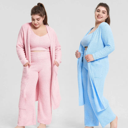 European and American plus size Pajamas women's autumn and winter Pajamas high-grade nightgown pajama pants suspender Pajamas three-piece home wear