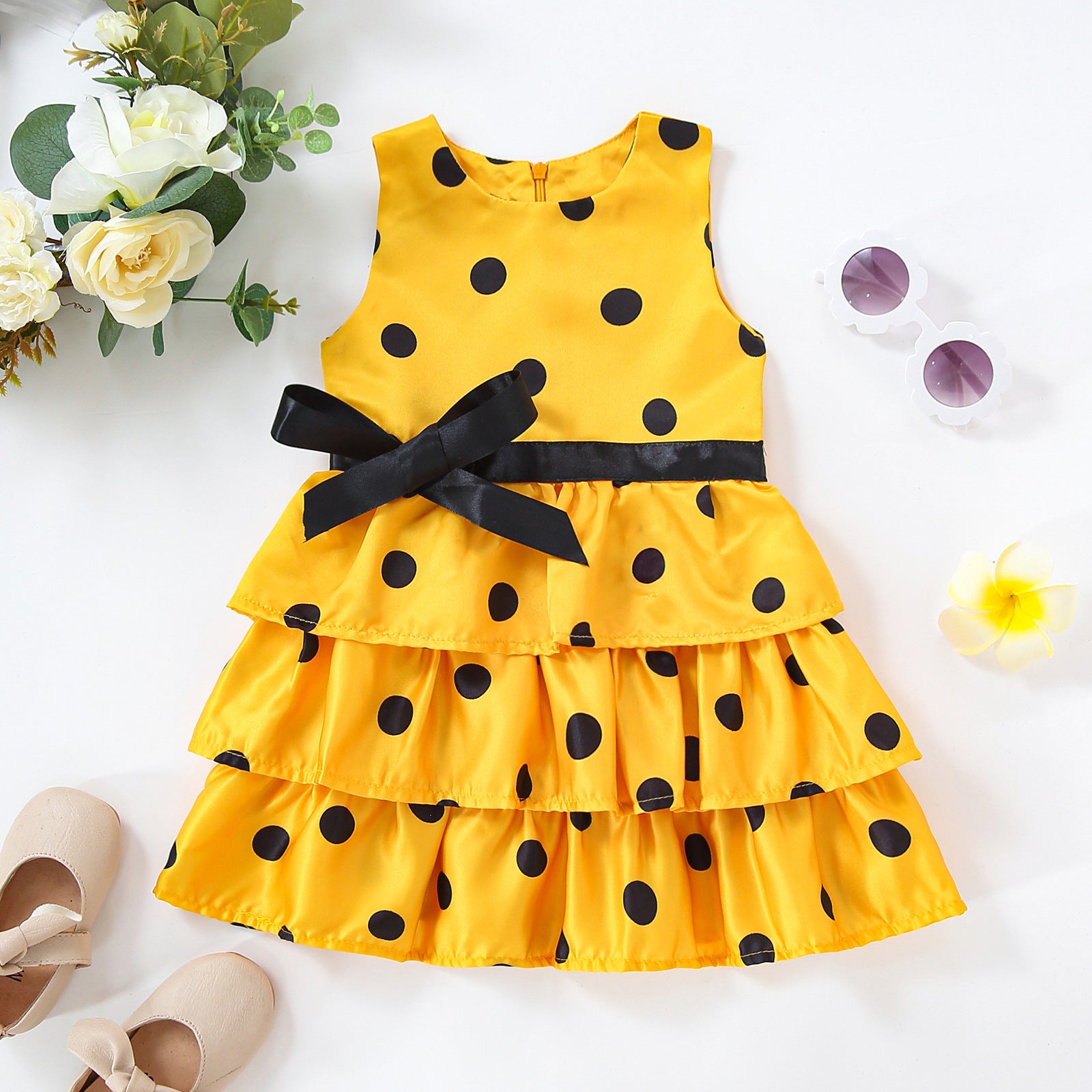 Girls Spring And Autumn Models 2022 New European And American Explosion Models In The Big Children's Personality Long-sleeved Polka Dot Print Cute Dress