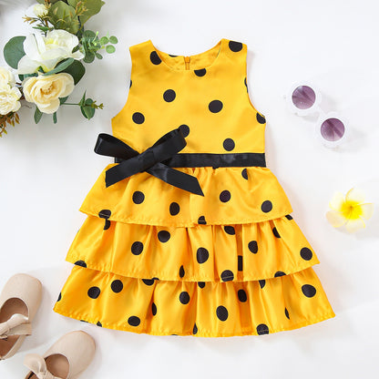Girls Spring And Autumn Models 2022 New European And American Explosion Models In The Big Children's Personality Long-sleeved Polka Dot Print Cute Dress