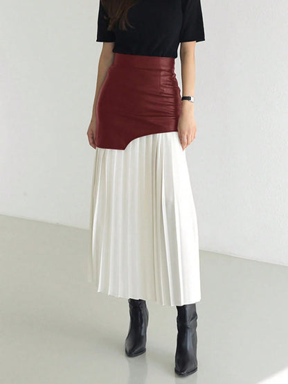 British elegance special-interest design 2024 Autumn New High waist temperament fashion stitching pleated contrast skirt women