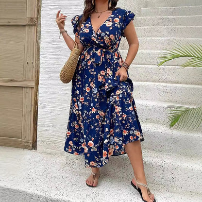 AliExpress Amazon Temu half support 2024 Spring and Autumn new women's plus size long dress