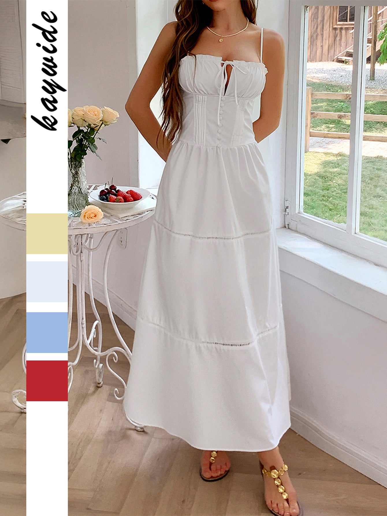 Diyun European and American leisure vacation style sling advanced maxi dress women's clothing 2025 spring and summer Amazon independent station