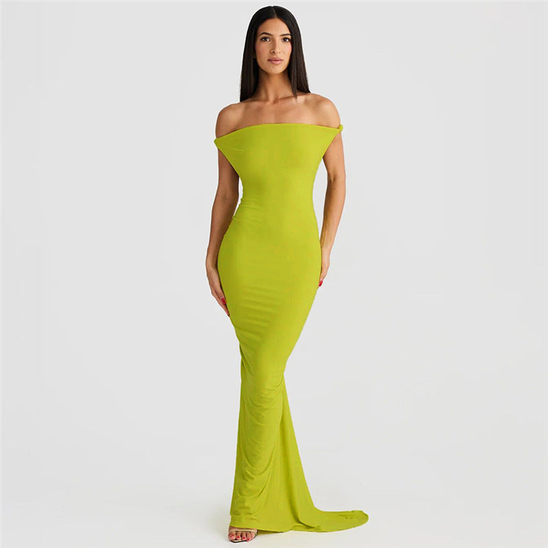 European and American style 2024 cross-border spring summer women's wear new halter bare back pleating sheath sexy maxi dress
