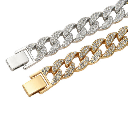 European and American hot clavicle chain jewelry full diamond alloy Cuban necklace hip hop jewelry summer rhinestone all-match necklace