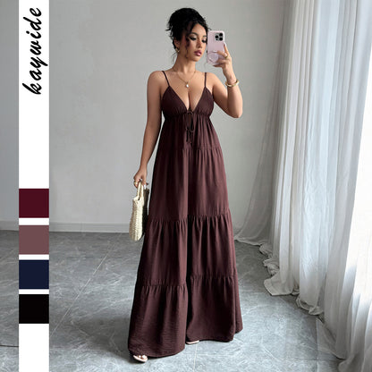 Cross-border European and American elegant sling High sense maxi dress women's clothing 2025 spring and summer Amazon independent station