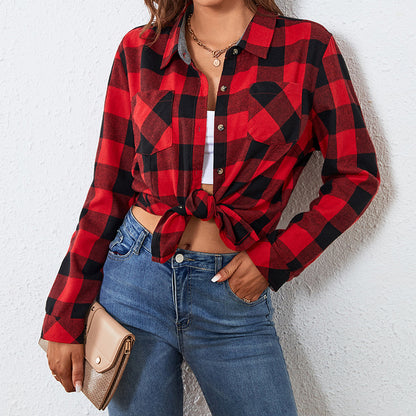 2025 new large size women's short long-sleeved shirt college style student battle horse European and American large size women's shirt