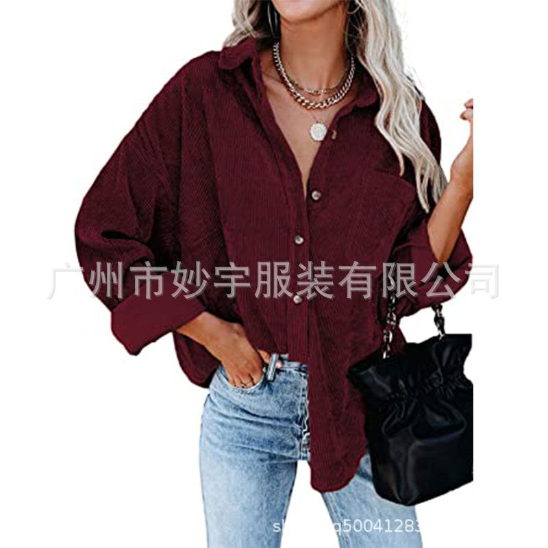 5503 Amazon Europe and America cross border Women's women's corduroy shirt casual long sleeve button down shirt jacket