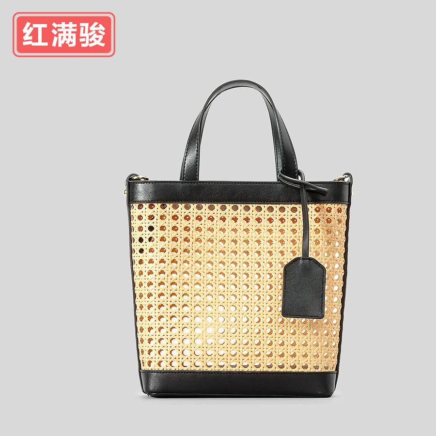 2025 spring/summer handmade Vine woven straw bag women's seaside holiday shoulder messenger bag hollow six-eye octagonal handbag