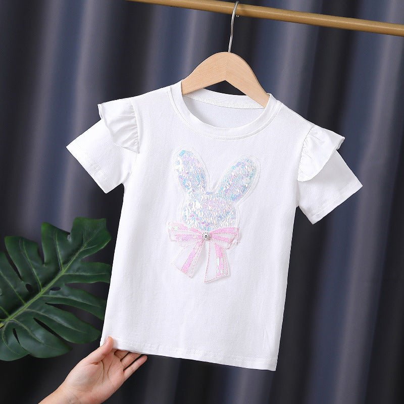 High-end girls' summer shirt thin pure cotton summer dress new children's Girl short sleeve sweat-absorbent breathable all-match T-shirt 5