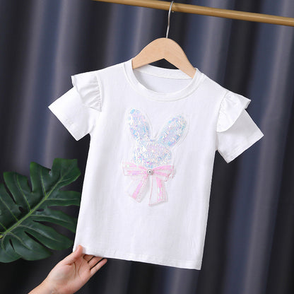 High-end girls' summer shirt thin pure cotton summer dress new children's Girl short sleeve sweat-absorbent breathable all-match T-shirt 5