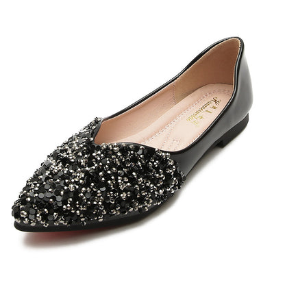 Apricot nude shoes women's spring and autumn 2025 pointed toe flat pumps plus size 41-43 women's shoes with diamonds black work shoes soft