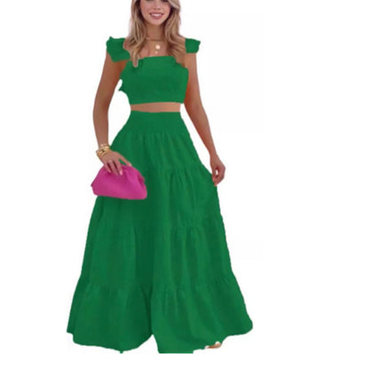 2024 Summer European and American Amazon cross-border new arrival temperament sexy backless solid color two-piece sling maxi dress