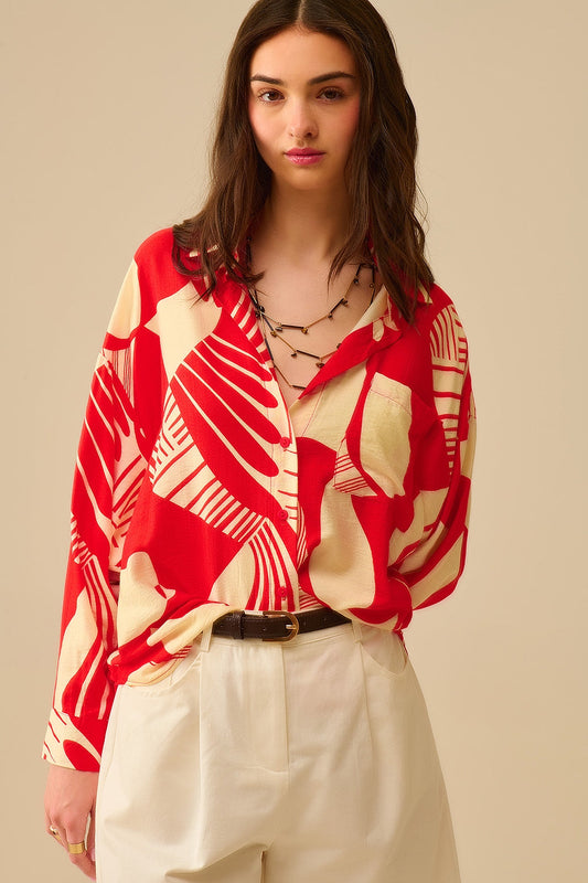 Rode overhemd met abstracte print