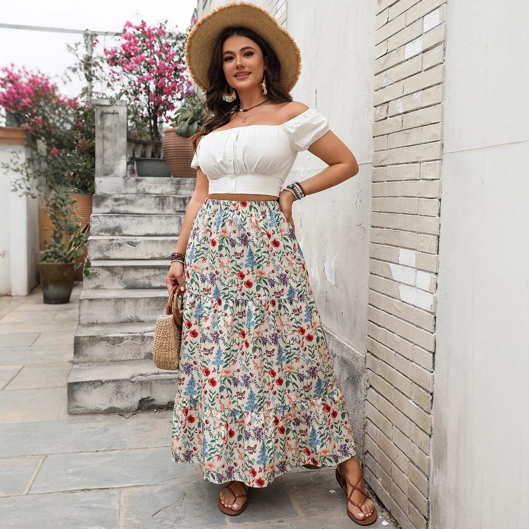 Plus size bloemen-pastorale maxi-rok