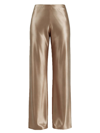 Women's High-Waisted Satin Wide Leg Long Pants with Elastic Waist